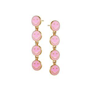 Pink Smiley Face Dangle Earrings, Colorful Enamel Smiley Face Earrings, Happy Fa